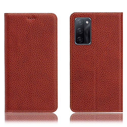 Leather Case Stands Flip Cover Holder H02P for Oppo A55S 5G Brown