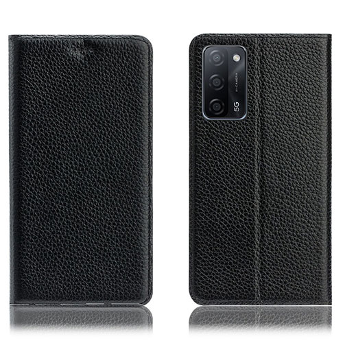 Leather Case Stands Flip Cover Holder H02P for Oppo A56 5G Black