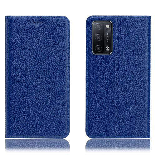 Leather Case Stands Flip Cover Holder H02P for Oppo A56 5G Blue