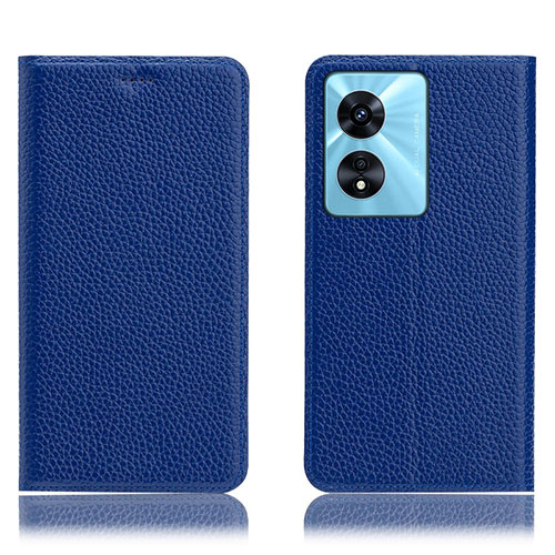 Leather Case Stands Flip Cover Holder H02P for Oppo A78 4G Blue