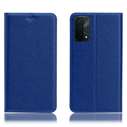 Leather Case Stands Flip Cover Holder H02P for Oppo A93 5G Blue