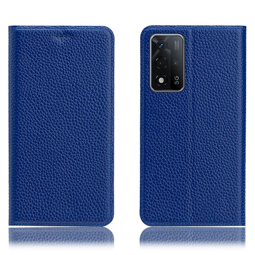 Leather Case Stands Flip Cover Holder H02P for Oppo A93s 5G Blue