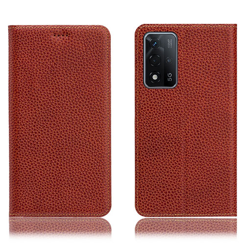 Leather Case Stands Flip Cover Holder H02P for Oppo A93s 5G Brown