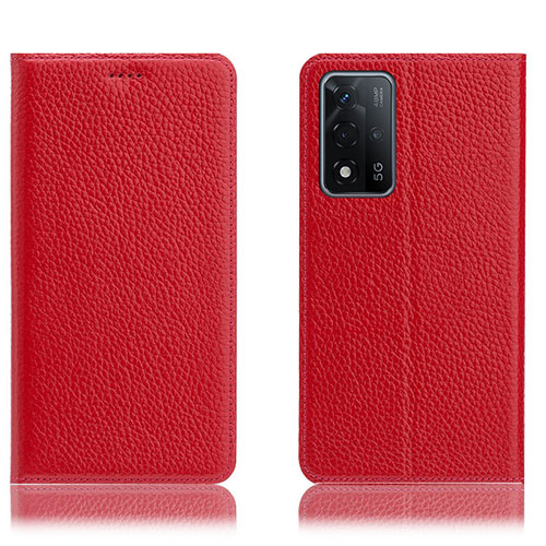 Leather Case Stands Flip Cover Holder H02P for Oppo A93s 5G Red