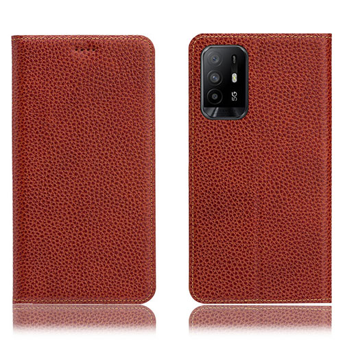 Leather Case Stands Flip Cover Holder H02P for Oppo A94 5G Brown