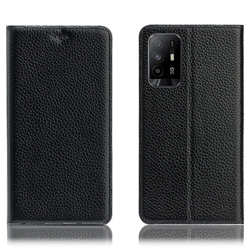 Leather Case Stands Flip Cover Holder H02P for Oppo A95 5G Black