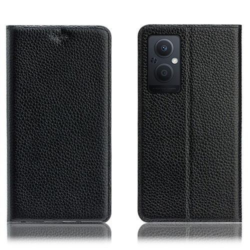 Leather Case Stands Flip Cover Holder H02P for Oppo A96 5G Black