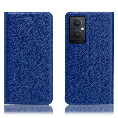 Leather Case Stands Flip Cover Holder H02P for Oppo A96 5G Blue