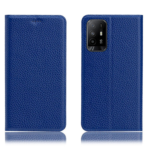 Leather Case Stands Flip Cover Holder H02P for Oppo F19 Pro+ Plus 5G Blue