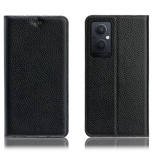 Leather Case Stands Flip Cover Holder H02P for Oppo F21 Pro 5G Black