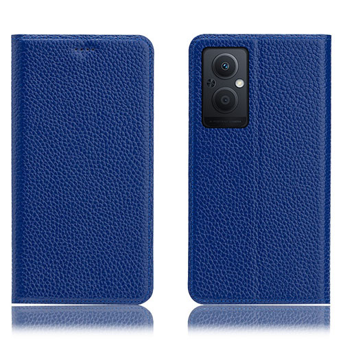 Leather Case Stands Flip Cover Holder H02P for Oppo F21 Pro 5G Blue