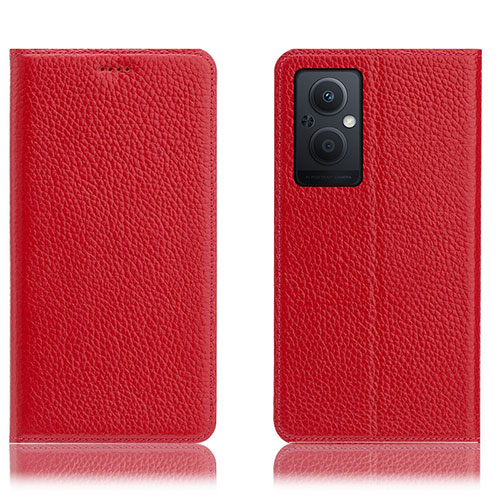 Leather Case Stands Flip Cover Holder H02P for Oppo F21 Pro 5G Red