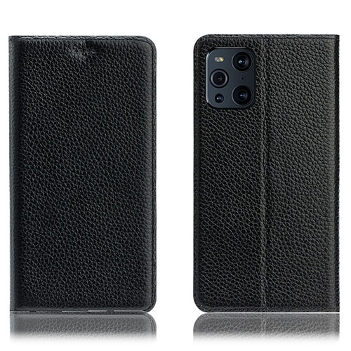 Leather Case Stands Flip Cover Holder H02P for Oppo Find X3 5G Black