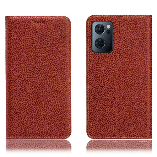 Leather Case Stands Flip Cover Holder H02P for Oppo Find X5 Lite 5G Brown