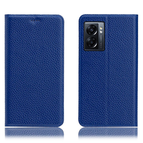 Leather Case Stands Flip Cover Holder H02P for Oppo K10 5G India Blue