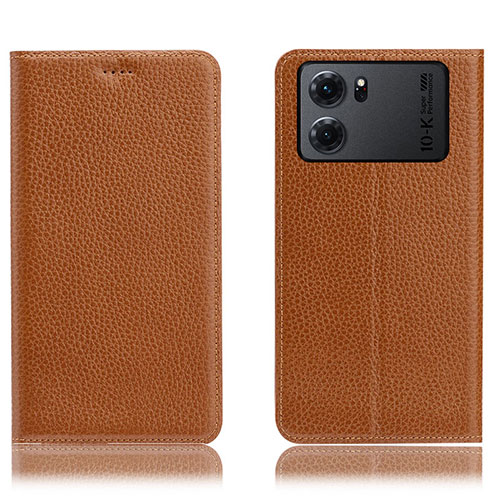 Leather Case Stands Flip Cover Holder H02P for Oppo K10 5G Light Brown