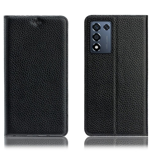 Leather Case Stands Flip Cover Holder H02P for Oppo K9S 5G Black