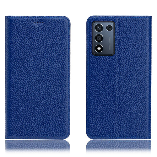 Leather Case Stands Flip Cover Holder H02P for Oppo K9S 5G Blue