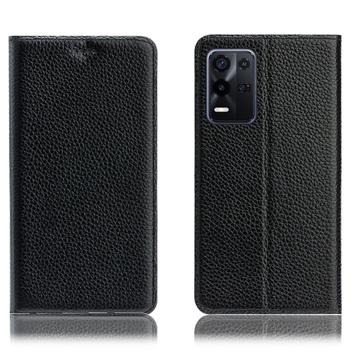 Leather Case Stands Flip Cover Holder H02P for Oppo K9X 5G Black