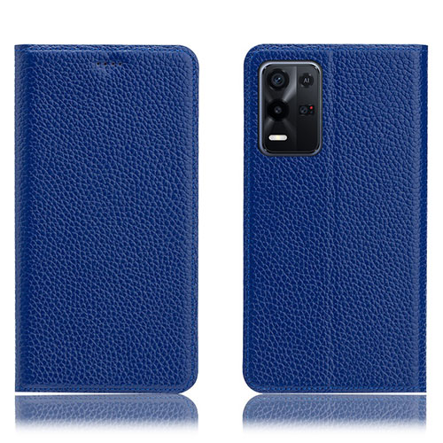 Leather Case Stands Flip Cover Holder H02P for Oppo K9X 5G Blue