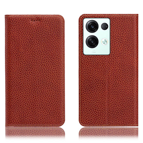 Leather Case Stands Flip Cover Holder H02P for Oppo Reno9 Pro+ Plus 5G Brown