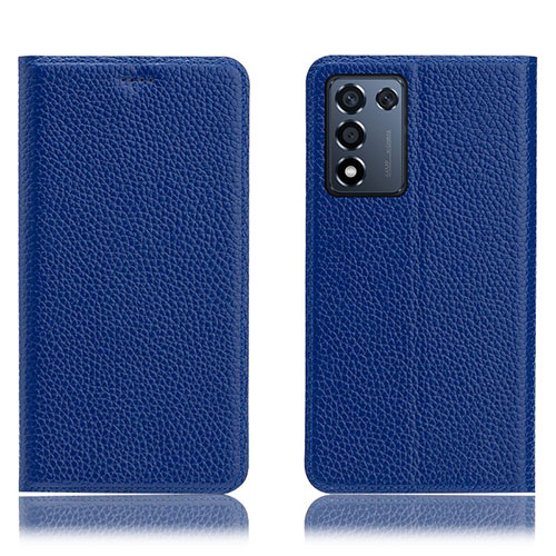 Leather Case Stands Flip Cover Holder H02P for Realme Q3s 5G Blue