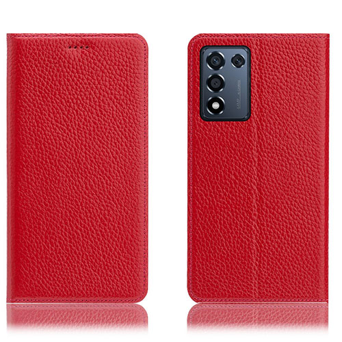 Leather Case Stands Flip Cover Holder H02P for Realme Q3s 5G Red