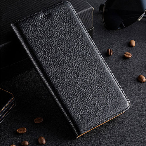 Leather Case Stands Flip Cover Holder H02P for Samsung Galaxy A12 5G Black