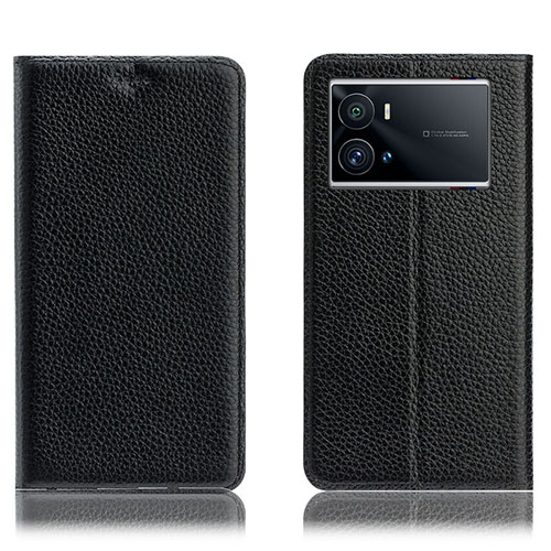 Leather Case Stands Flip Cover Holder H02P for Vivo iQOO 9 5G Black