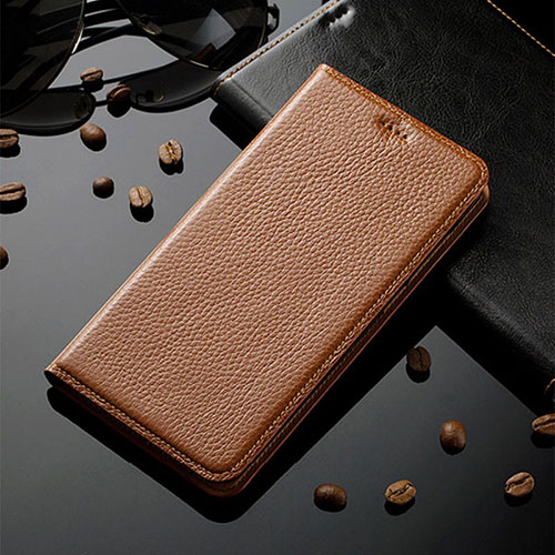 Leather Case Stands Flip Cover Holder H02P for Vivo Y31 (2021) Light Brown