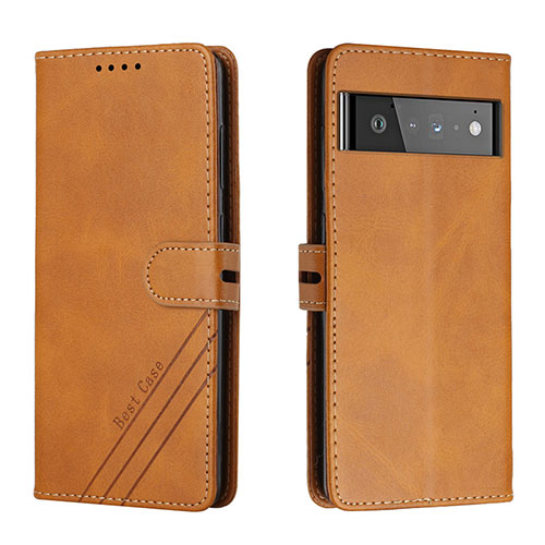 Leather Case Stands Flip Cover Holder H02X for Google Pixel 6 Pro 5G Light Brown