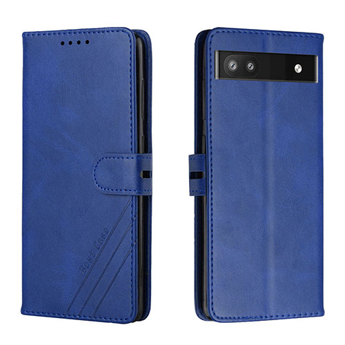 Leather Case Stands Flip Cover Holder H02X for Google Pixel 6a 5G Blue