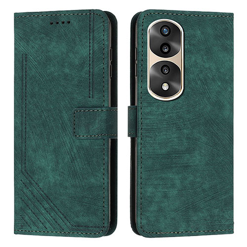 Leather Case Stands Flip Cover Holder H02X for Huawei Honor 70 Pro+ Plus 5G Green