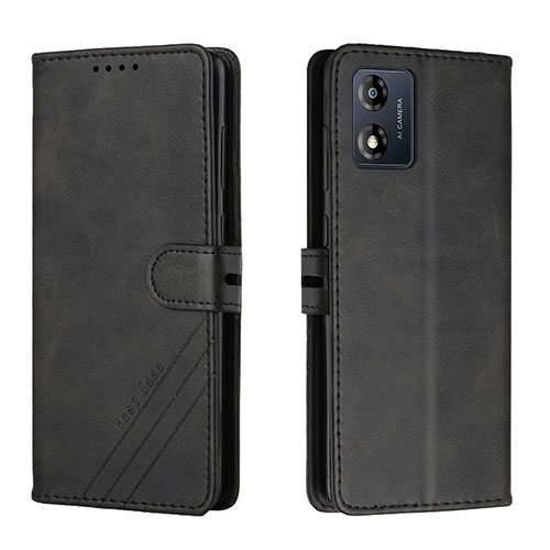 Leather Case Stands Flip Cover Holder H02X for Motorola Moto E13 Black