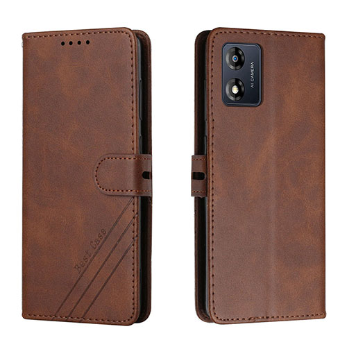 Leather Case Stands Flip Cover Holder H02X for Motorola Moto E13 Brown