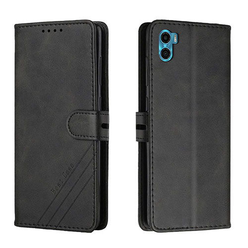 Leather Case Stands Flip Cover Holder H02X for Motorola Moto E32 India Black