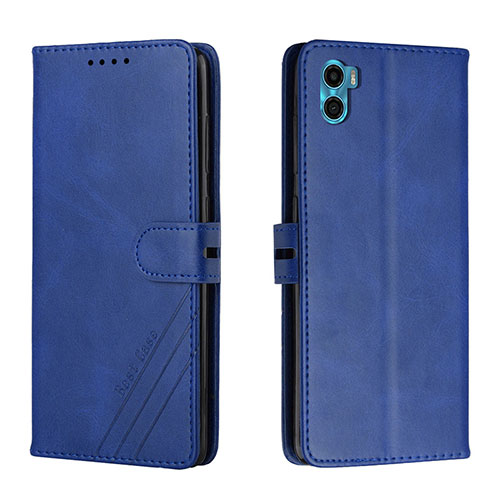 Leather Case Stands Flip Cover Holder H02X for Motorola Moto E32 India Blue