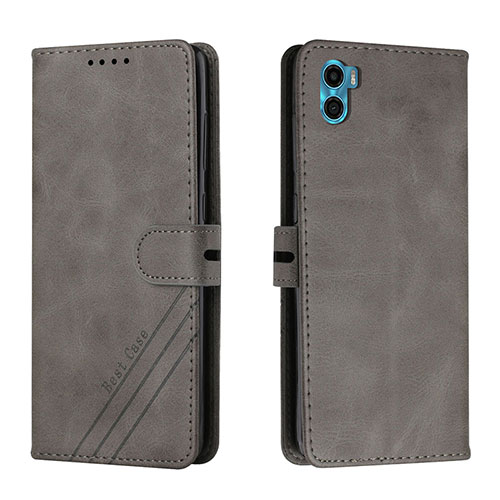 Leather Case Stands Flip Cover Holder H02X for Motorola Moto E32 India Gray