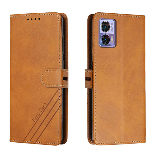 Leather Case Stands Flip Cover Holder H02X for Motorola Moto Edge 30 Lite 5G Light Brown