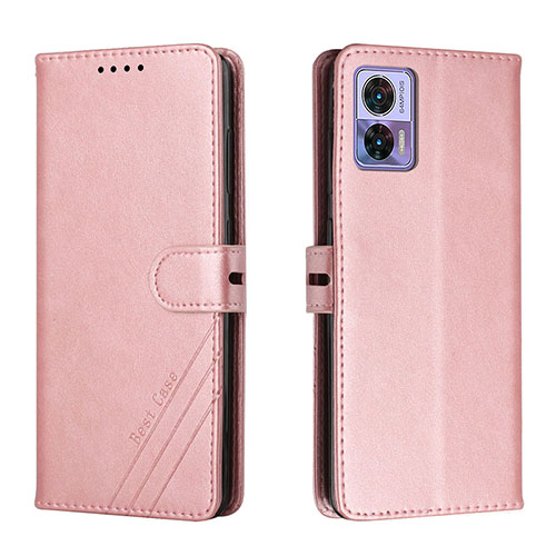 Leather Case Stands Flip Cover Holder H02X for Motorola Moto Edge 30 Lite 5G Rose Gold