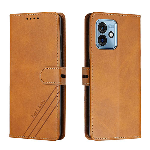 Leather Case Stands Flip Cover Holder H02X for Motorola Moto G 5G (2023) Light Brown