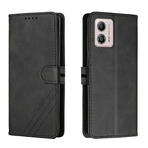 Leather Case Stands Flip Cover Holder H02X for Motorola Moto G53 5G Black