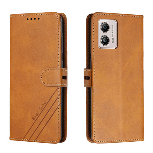 Leather Case Stands Flip Cover Holder H02X for Motorola Moto G53 5G Light Brown