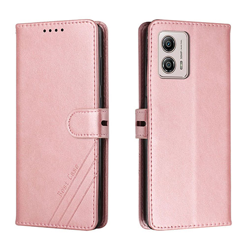 Leather Case Stands Flip Cover Holder H02X for Motorola Moto G53 5G Rose Gold