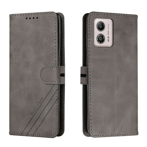 Leather Case Stands Flip Cover Holder H02X for Motorola Moto G53j 5G Gray