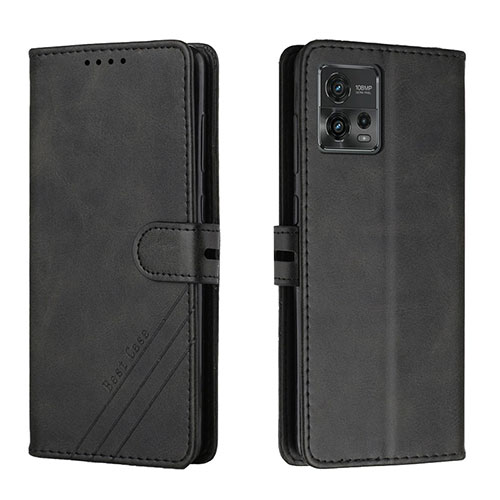 Leather Case Stands Flip Cover Holder H02X for Motorola Moto G72 Black