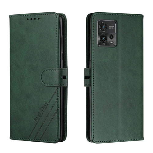 Leather Case Stands Flip Cover Holder H02X for Motorola Moto G72 Green