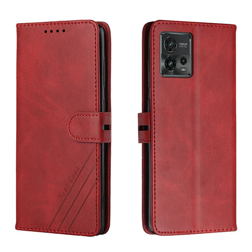 Leather Case Stands Flip Cover Holder H02X for Motorola Moto G72 Red