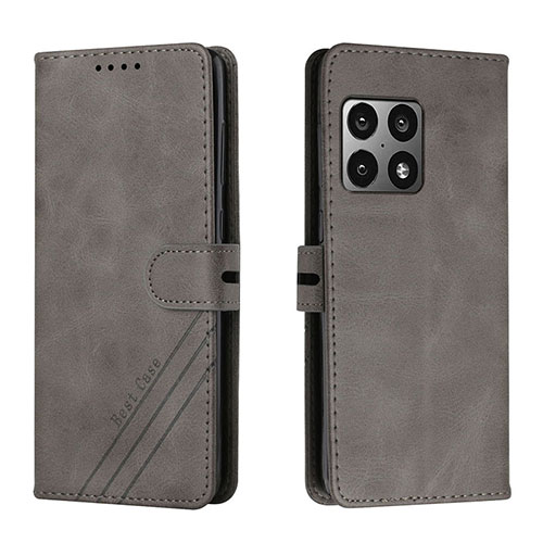 Leather Case Stands Flip Cover Holder H02X for OnePlus 10 Pro 5G Gray