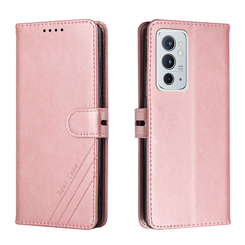 Leather Case Stands Flip Cover Holder H02X for OnePlus 9RT 5G Rose Gold